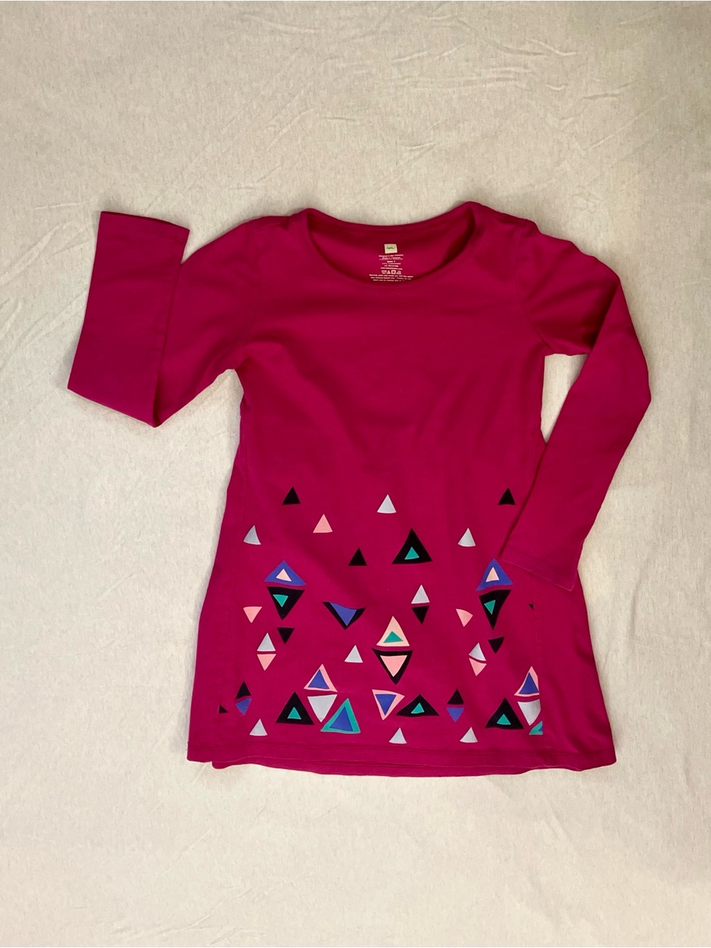 Tea Collection LS A-Line Dress, Fuchsia w/Multi Triangle Pattern - Size 7 (VGUC)